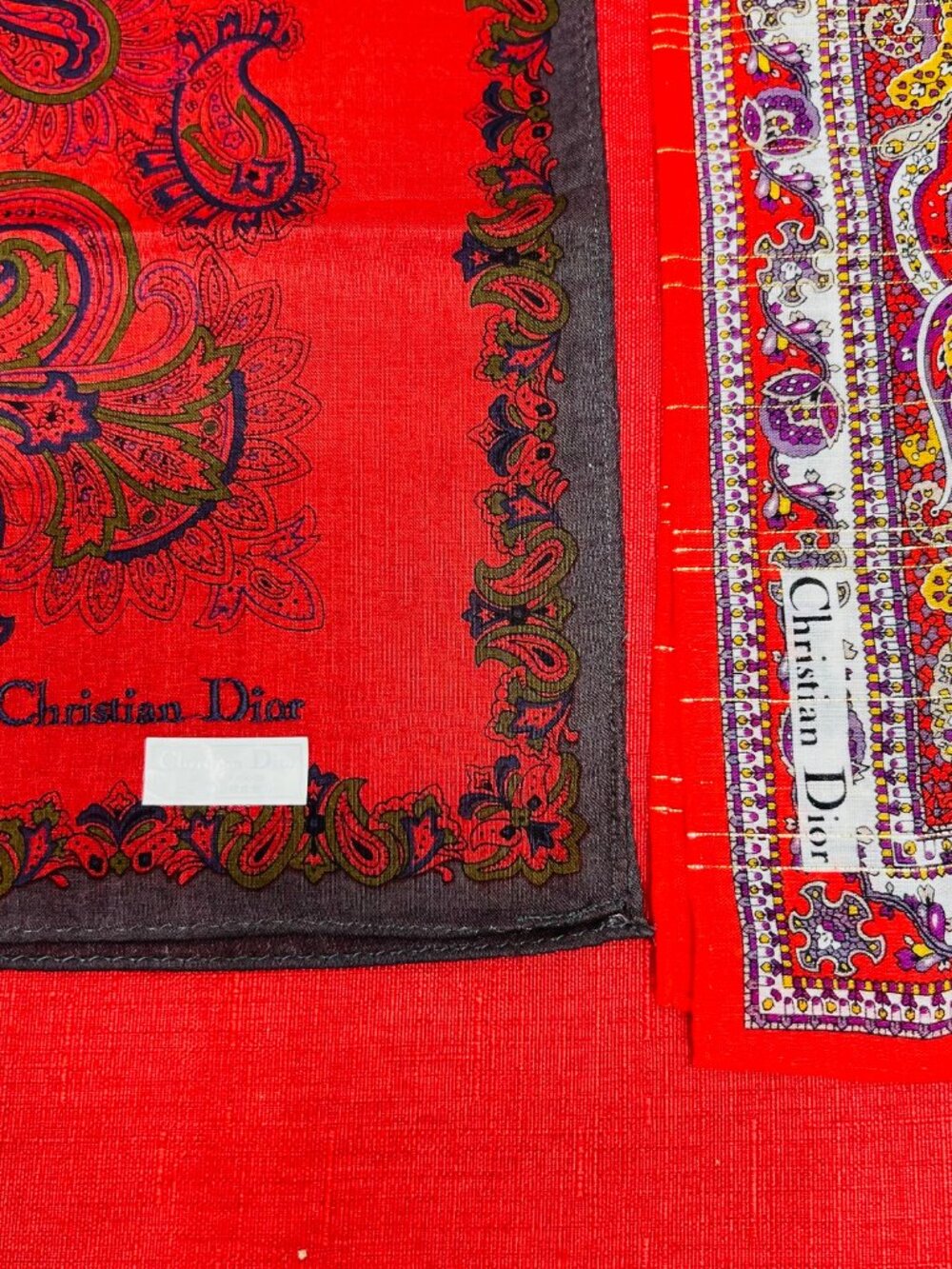 2)  New - Christian Dior  cotton made 19  Mini scarf/Neck-kerchief red floral(44 - Picture 9 of 14